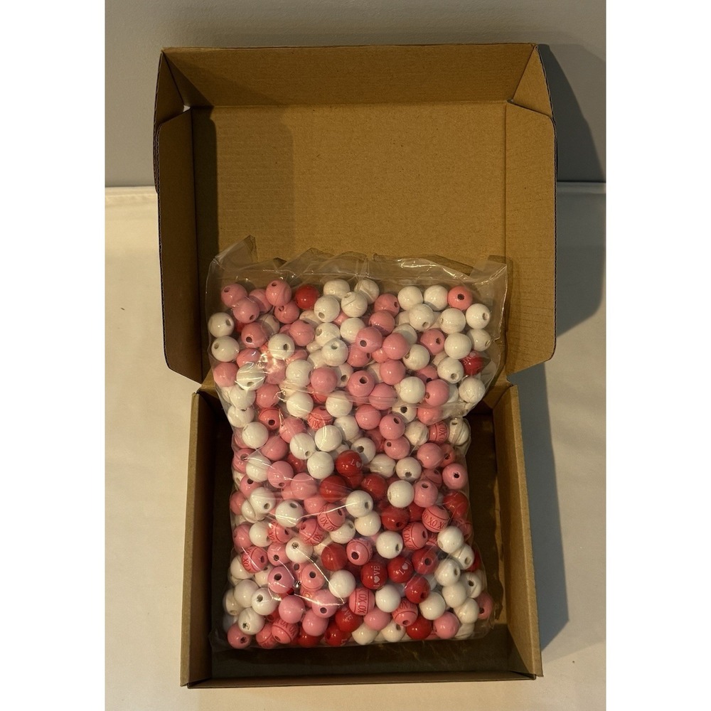 New Sealed 500 Pc Valentine Wooden Bead Lot 16mm Pink Red White XO Craft DIY